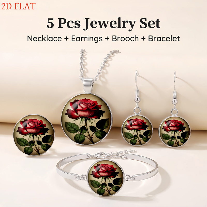 5pc Women's Halloween Rose-Themed Jewellery Set, Festive Gift